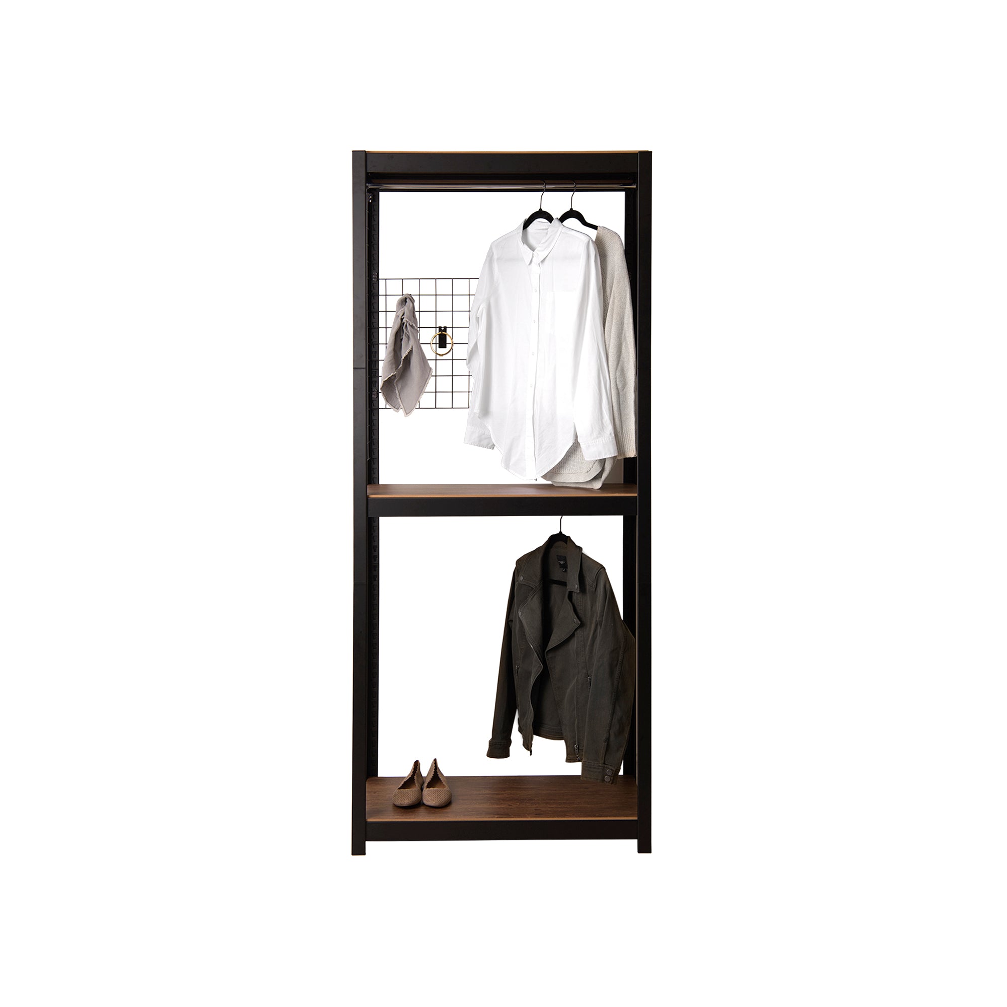 The Classic Double Clothing Rack with Mesh Board in BLACK