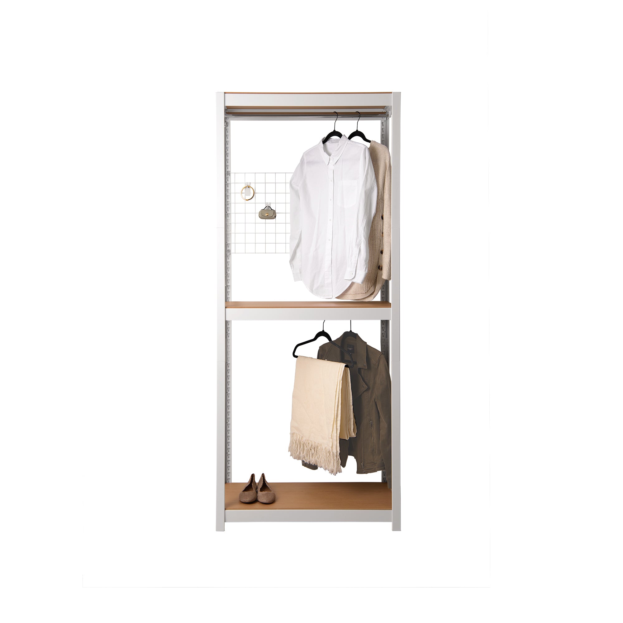 The Classic Double Clothing Rack with Mesh Board in WHITE