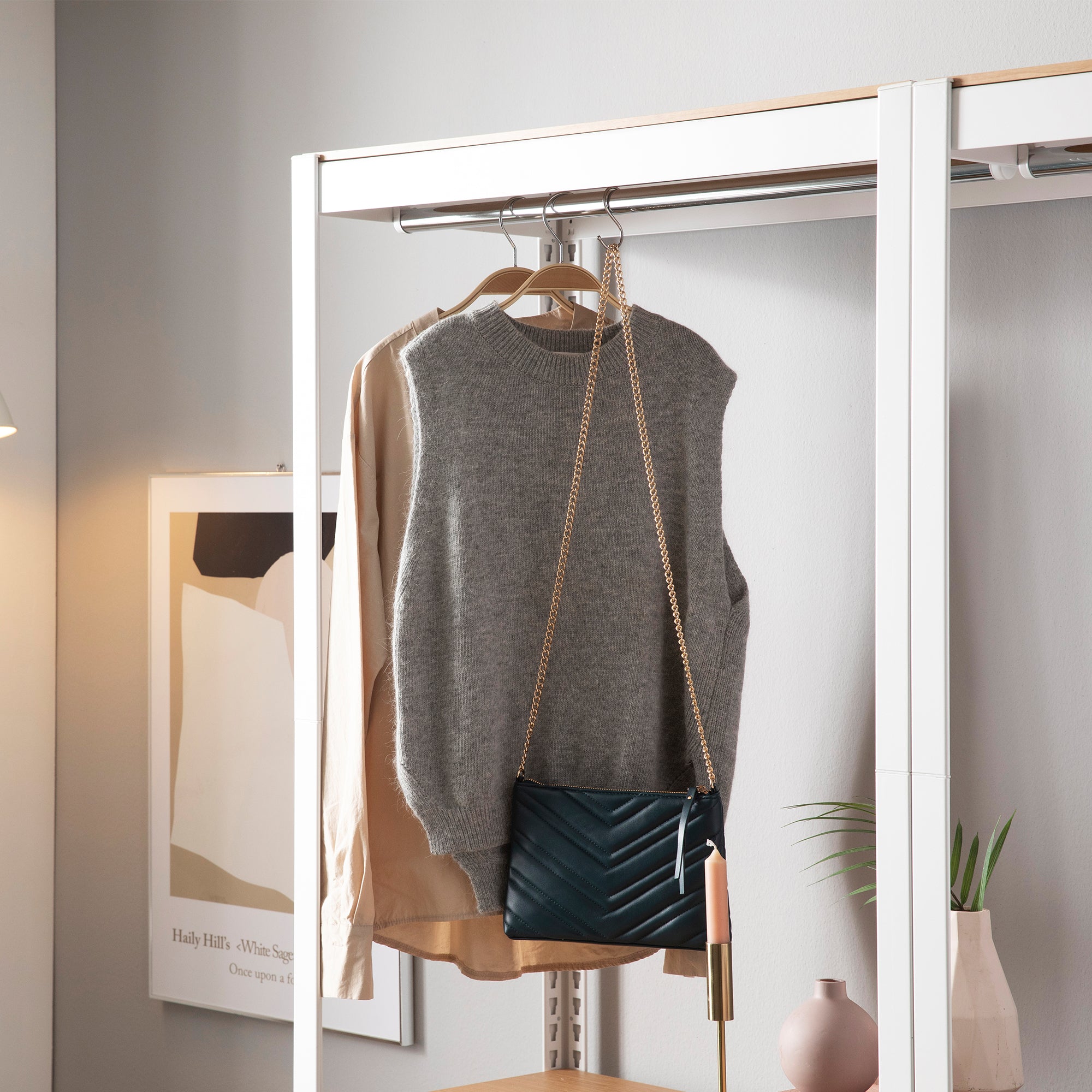 The Classic Clothing Rack with Shelf in WHITE