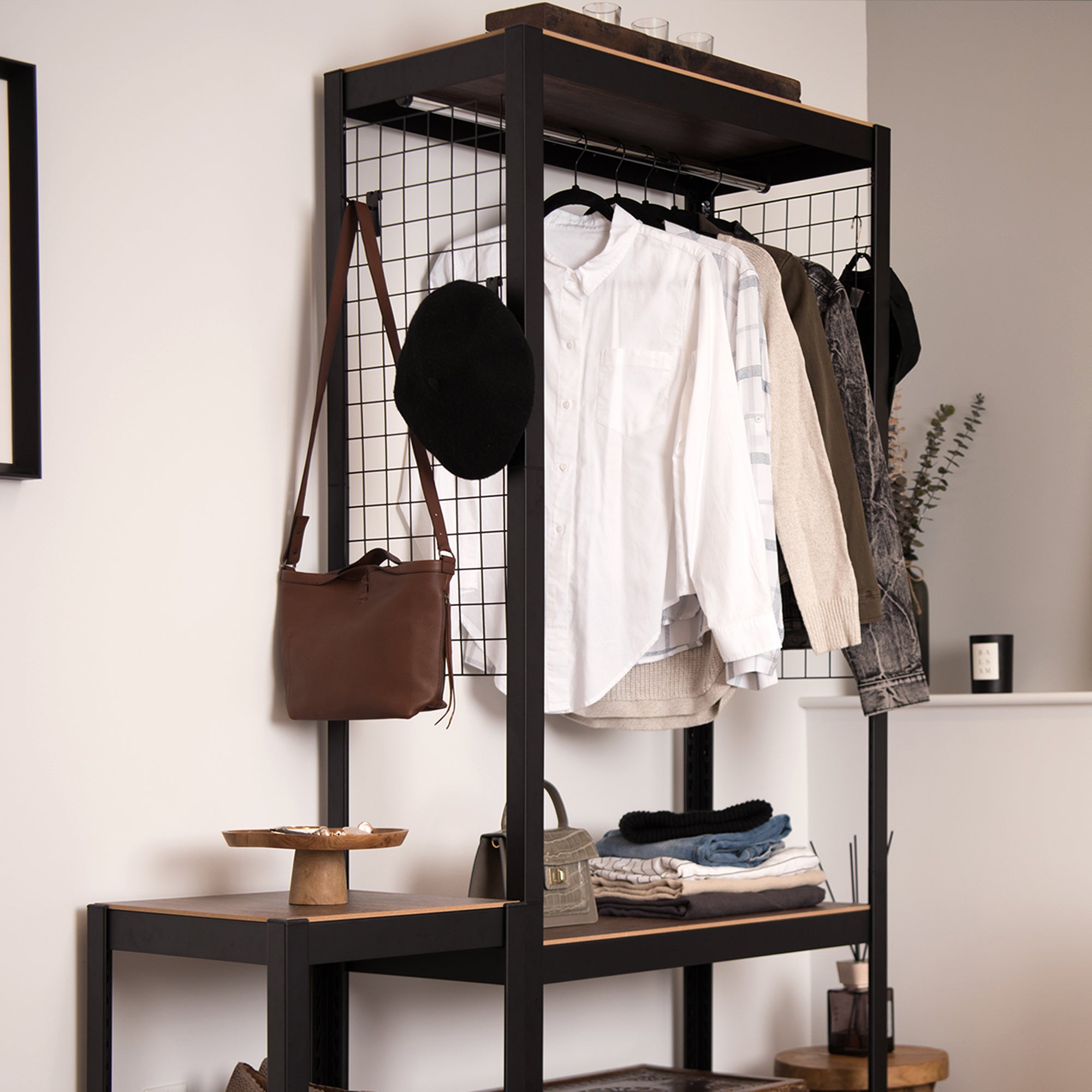 The Classic Double Clothing Rack with Mesh Board in BLACK