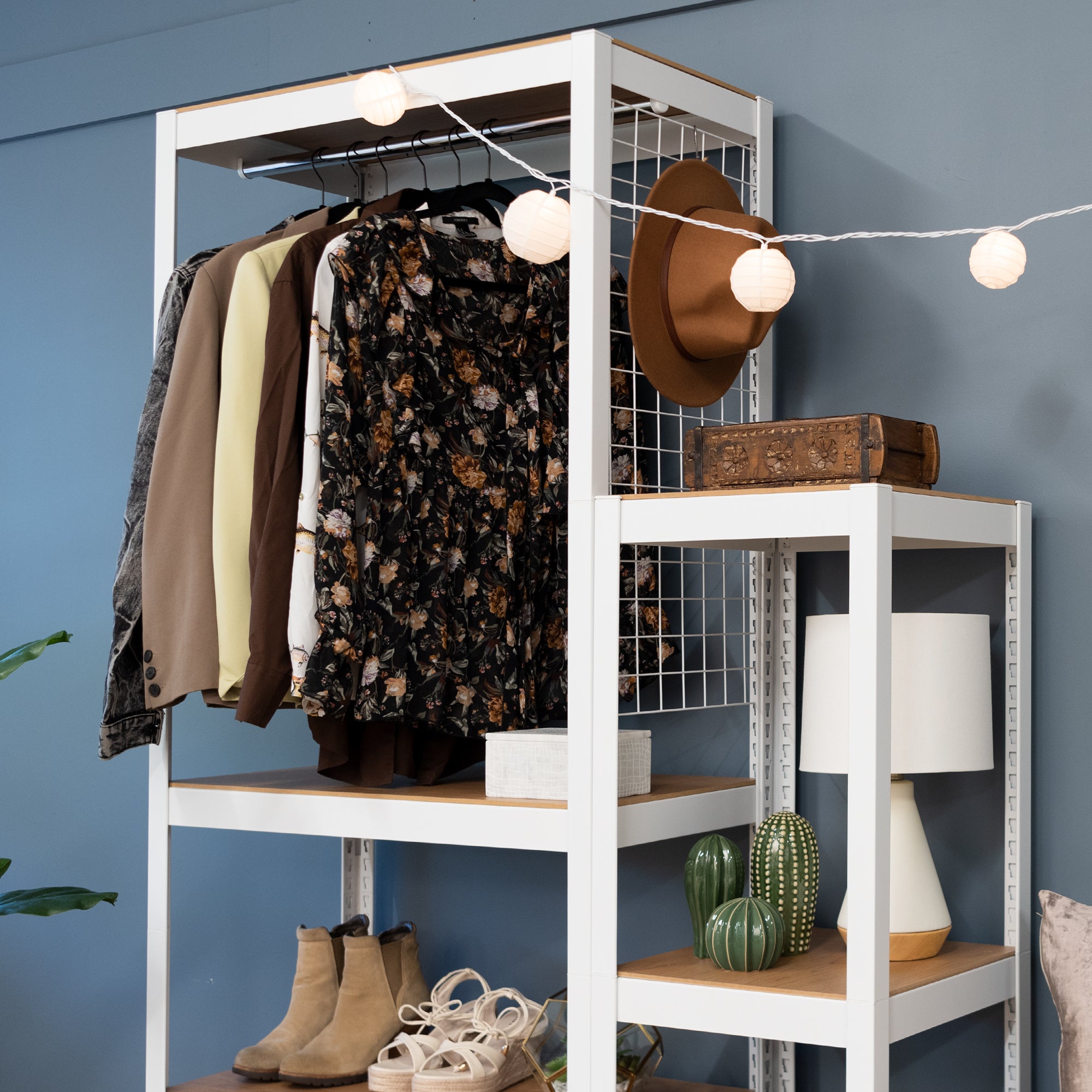 The Classic Double Clothing Rack with Mesh Board in WHITE