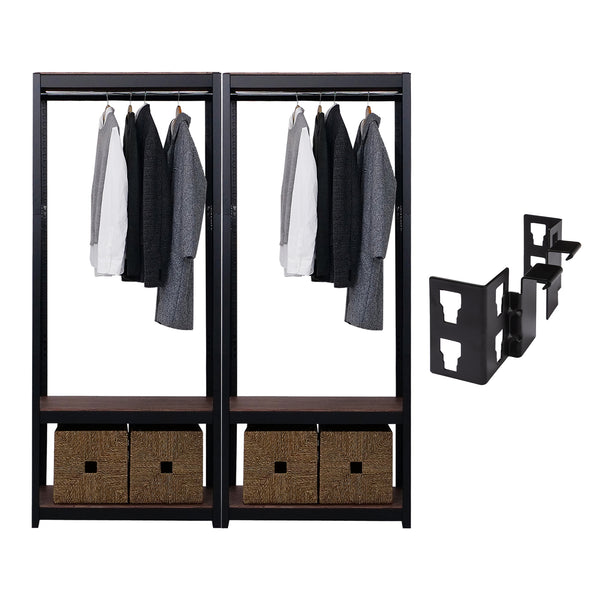 The Classic Clothing Rack+Shelf 2 Sets with L-Corner Bracket in Black