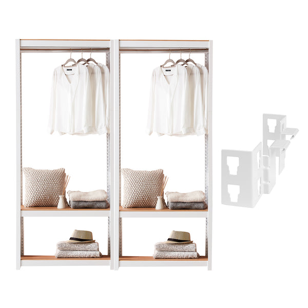 The Classic Clothing Rack+Shelf 2 Sets with L-Corner Bracket in White