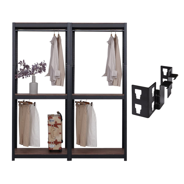 The Classic Two Tier Clothing Rack 2 Sets with L-Corner Bracket in Black