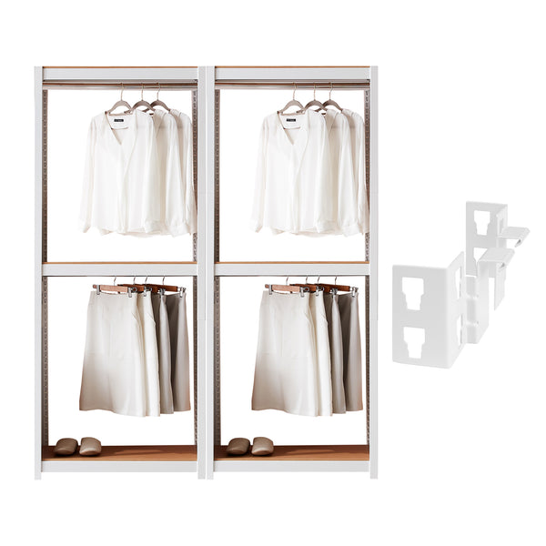 The Classic Two Tier Clothing Rack 2 Sets with L-Corner Bracket in White