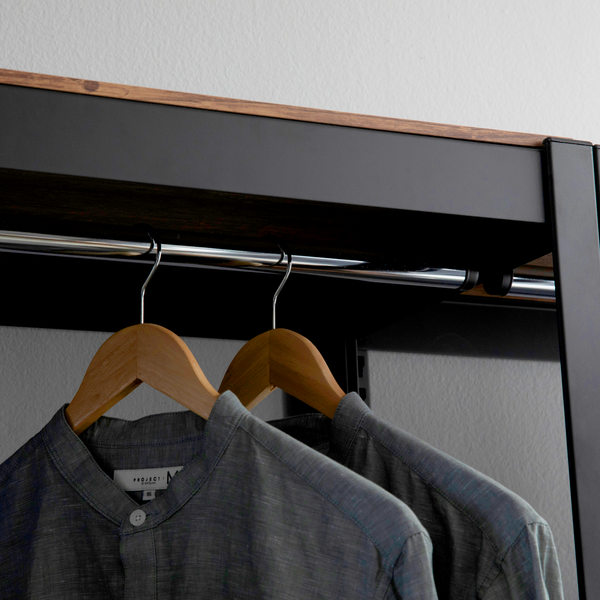 The Classic Clothing Rack+Shelf 2 Sets with L-Corner Bracket in Black