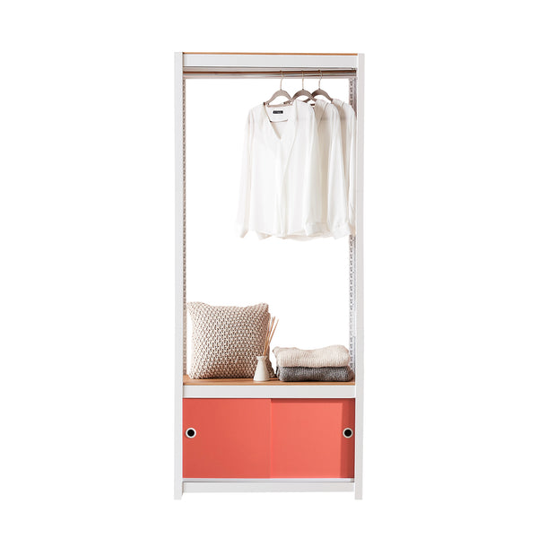 Clothing Rack + 2 Shelf + 1 Door in White/Coral