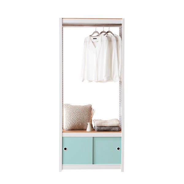 Clothing Rack + 2 Shelf + 1 Door in White/Mint