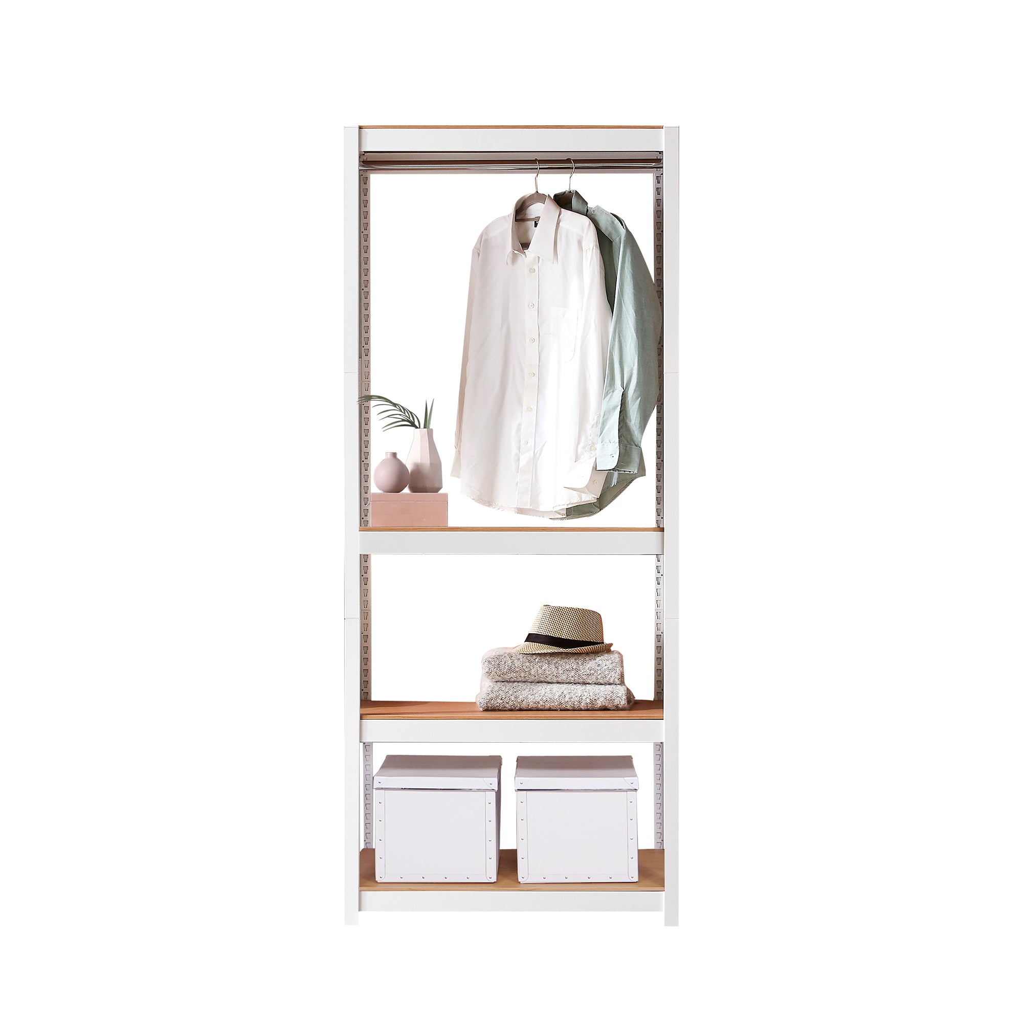 Clothing Rack + 2 Shelf in White