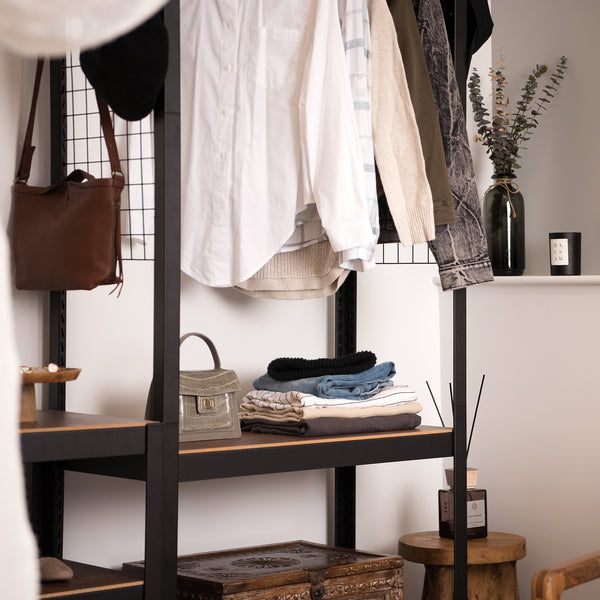 Clothing Rack + 2 Shelf in Black