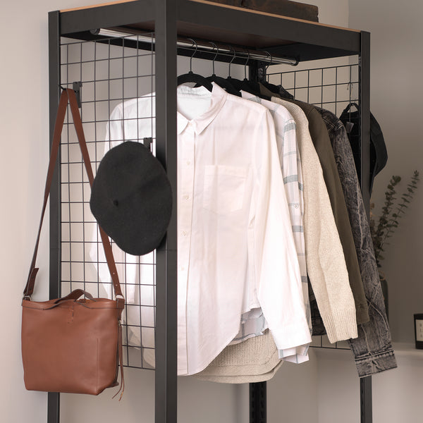 Clothing Rack + 1 Shelf + Mesh Board in Black